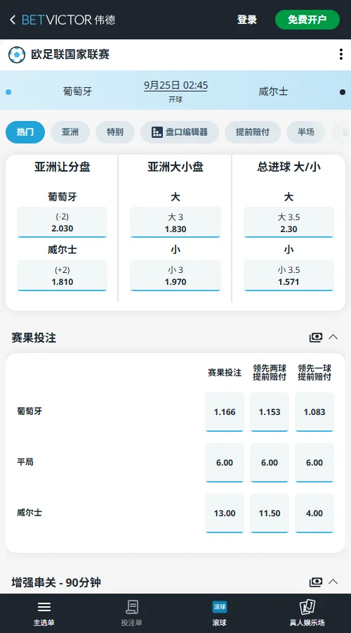 克罗地亚vs英格兰，欧国联赔率(伟德BetVictor)